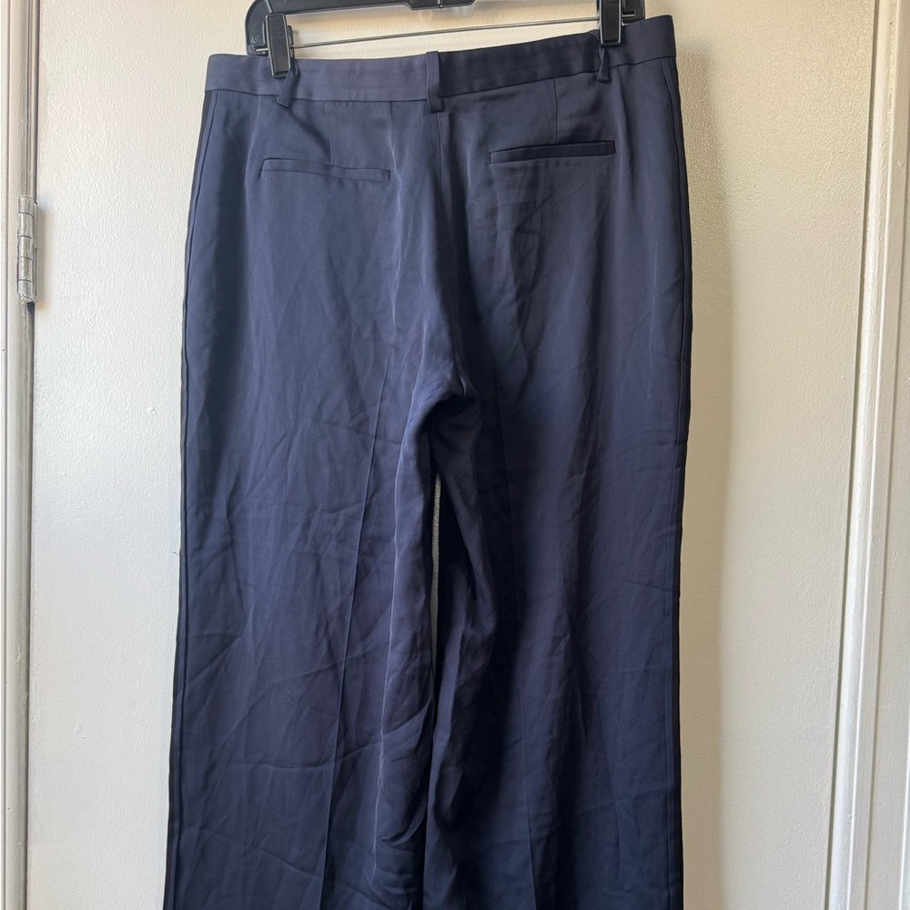 Theory 100% Silk Blue and Black Wide-Leg Trousers - Picture 7 of 11